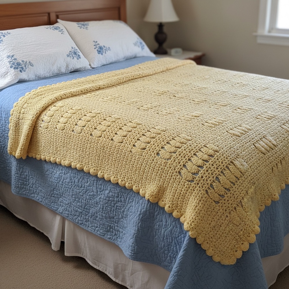 Cozy‎ Yellow Crochet Throw Blanket